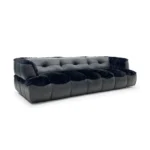 Dark Grey Leather Fur Accent Four Seater Sofa