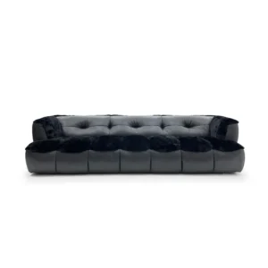 Dark Grey Leather Fur Accent Four Seater Sofa
