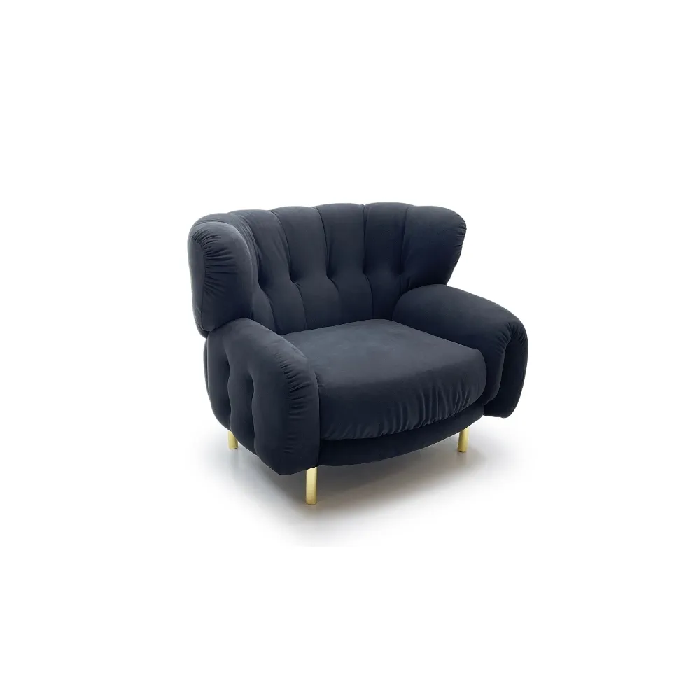 Dark Grey Velvet Tufted Single Seater Armchair with Gold Legs