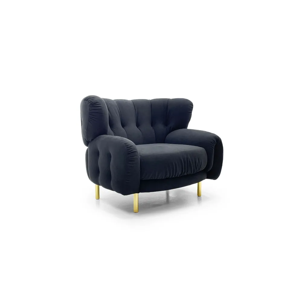Dark Grey Velvet Tufted Single Seater Armchair with Gold Legs