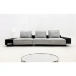 Grey Tweed Three Seater Sofa with Side Storage and Black Accents