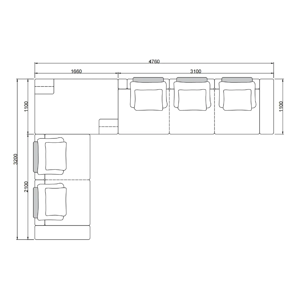 Grey Tweed Three Seater Sofa with Side Storage and Black Accents