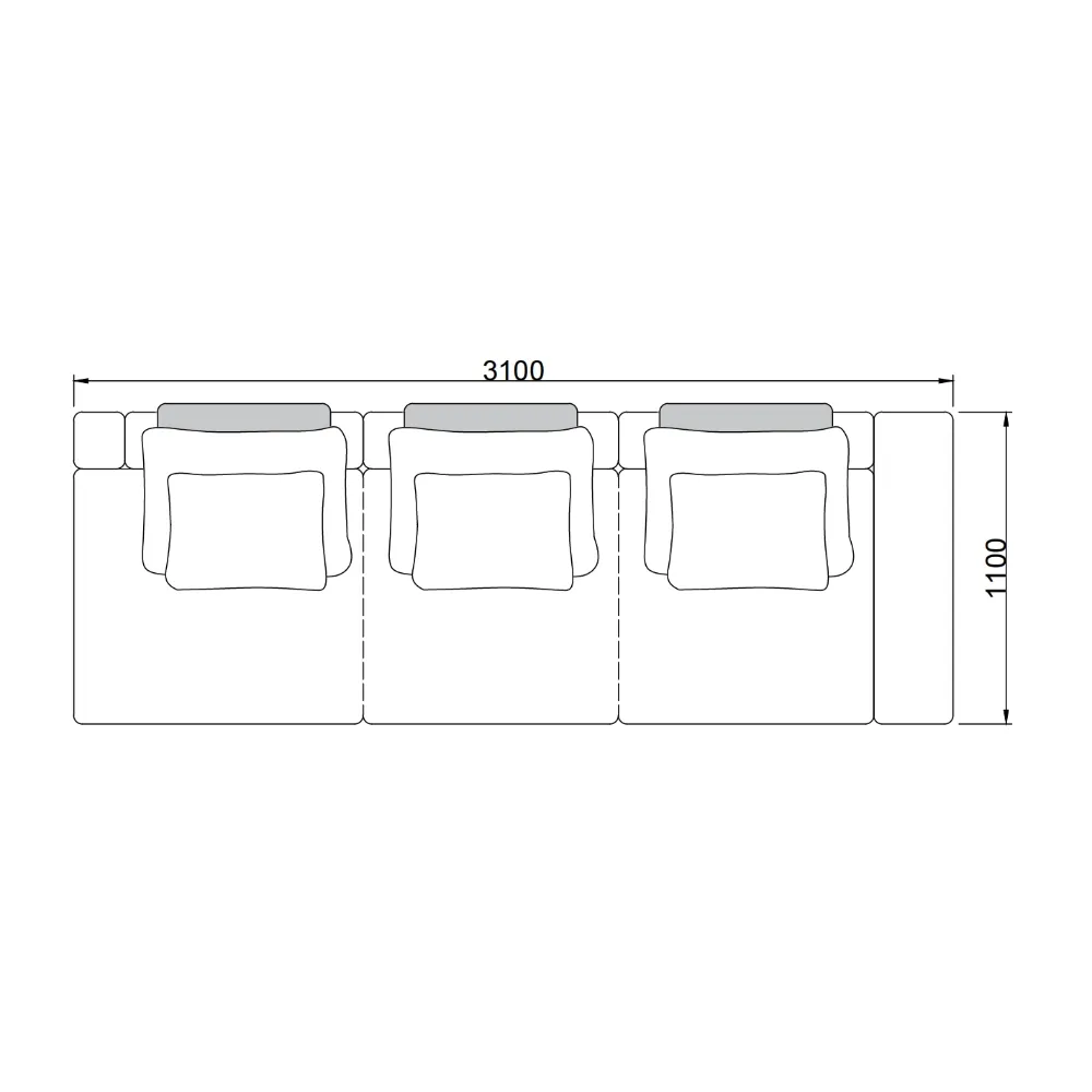 Grey Tweed Three Seater Sofa with Side Storage and Black Accents