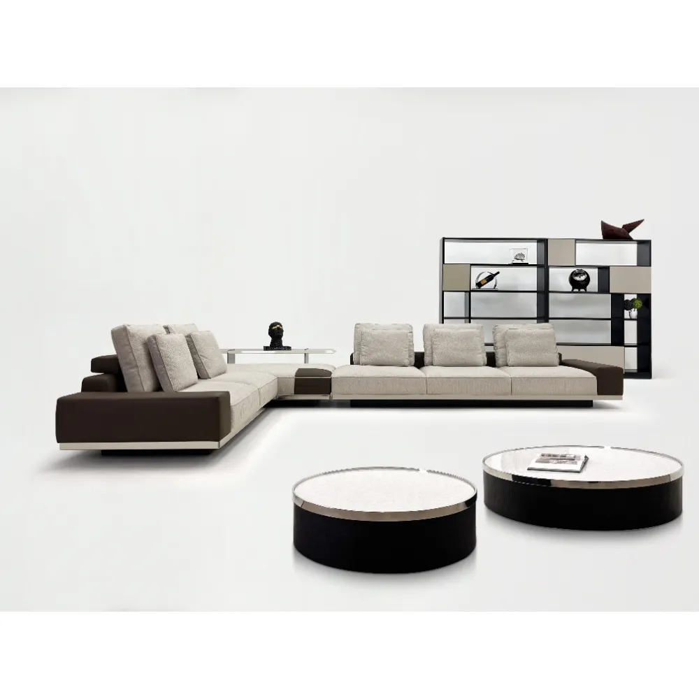 Grey Tweed Three Seater Sofa with Side Storage and Black Accents