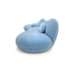 Light Blue Textured Fabric Curved Four Seater Sofa