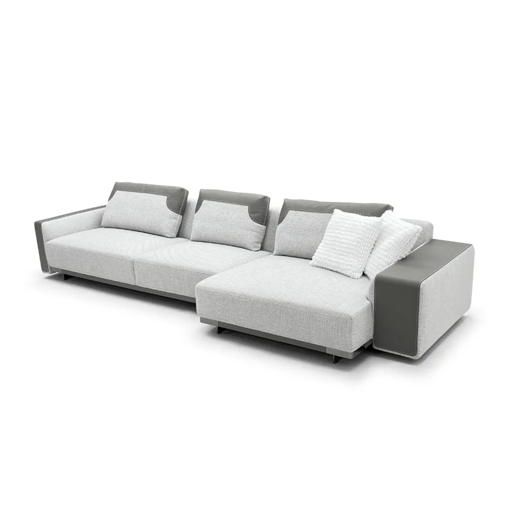 Light Grey L Shape Sectional Sofa with Dual Material Accents