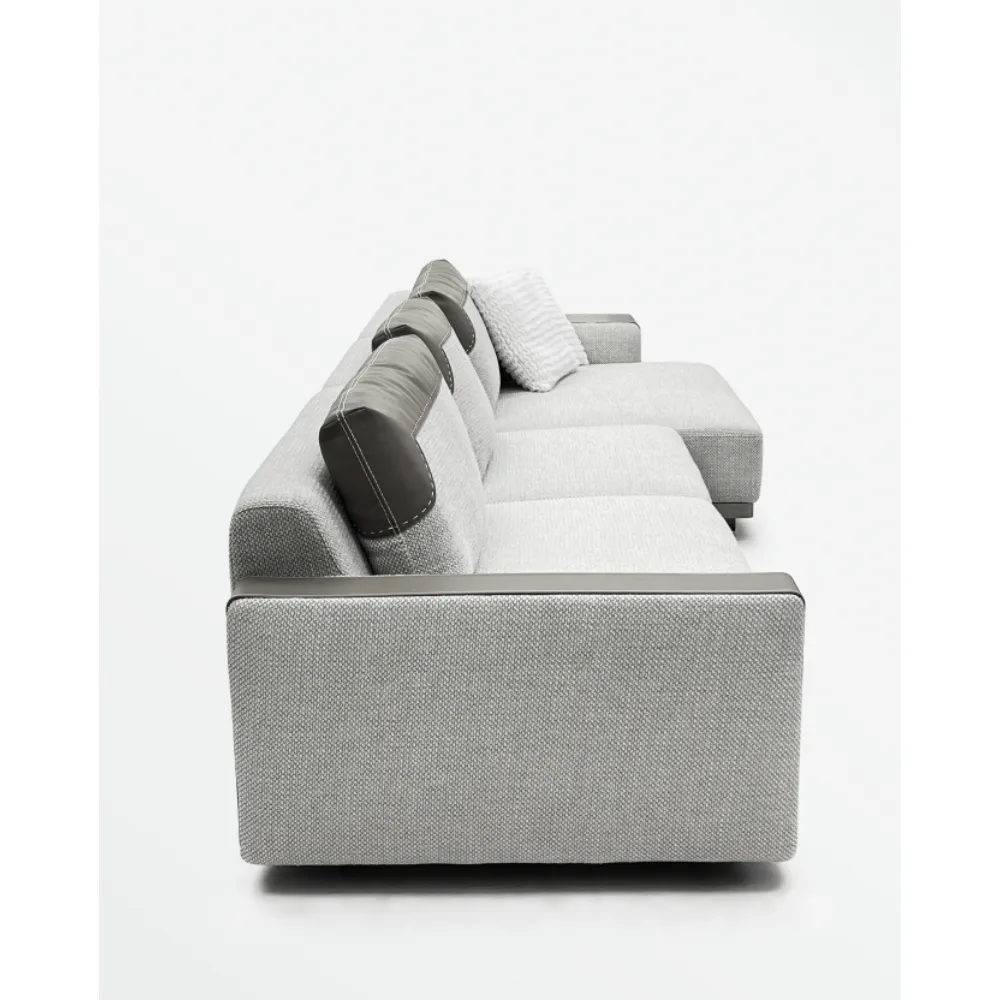 Light Grey L Shape Sectional Sofa with Dual Material Accents