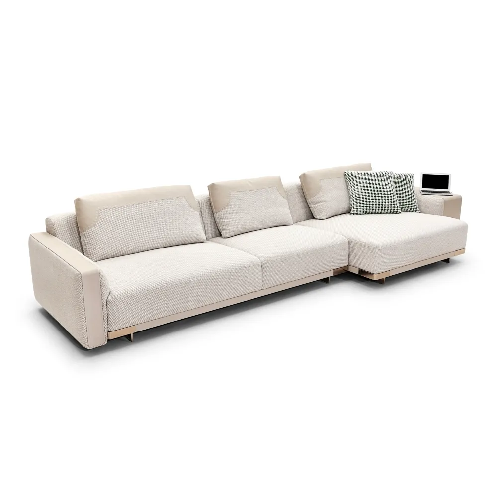 Light Grey L Shape Sectional Sofa with Dual Material Accents