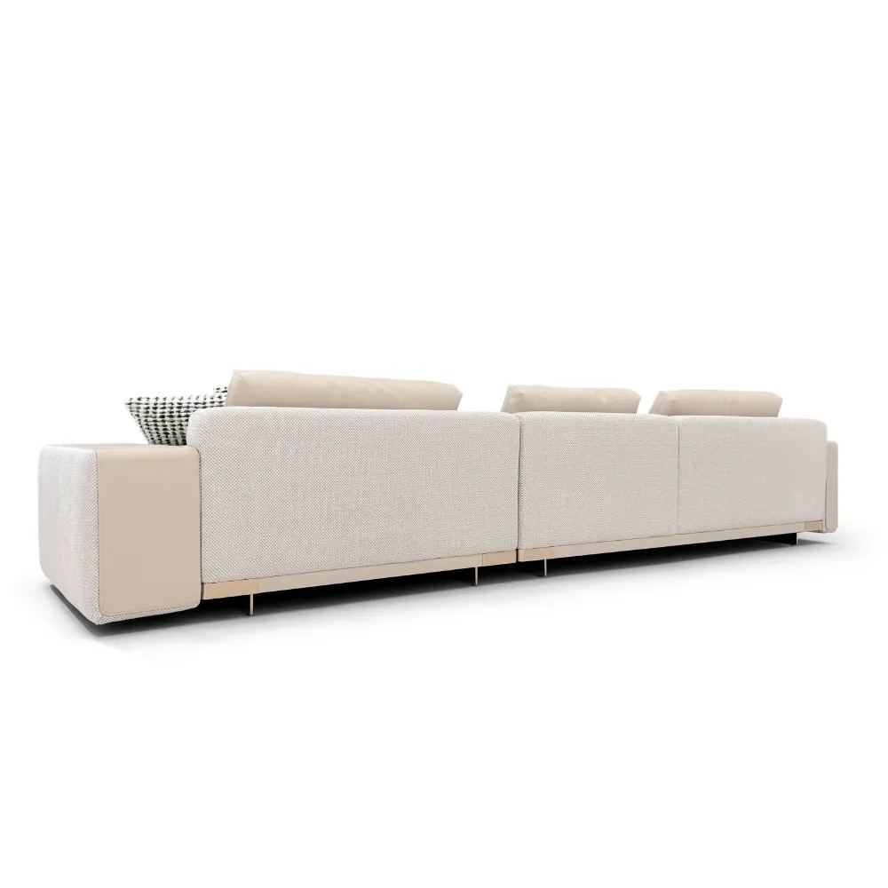 Light Grey L Shape Sectional Sofa with Dual Material Accents