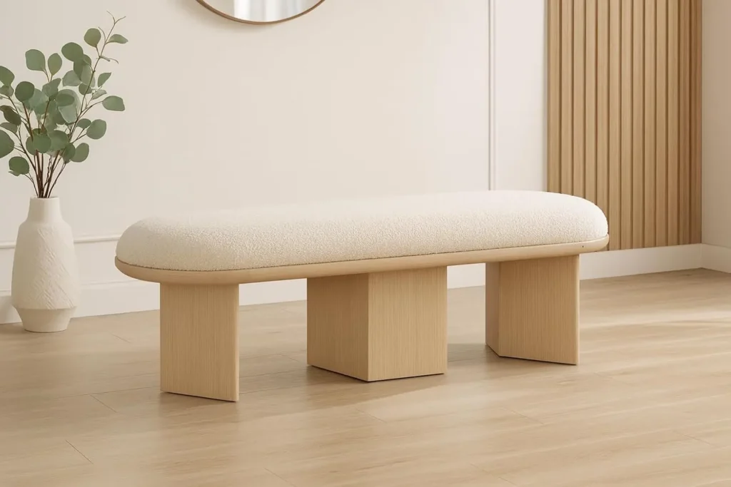 Meridian Furniture Wilshire Cream Boucle Fabric Bench