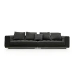 Modern Dark Grey Fabric Sofa with Tufted Seats and Accent Pillow