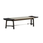 Modern Dark Wood Dining Bench with Beige Cushion
