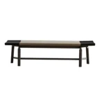 Modern Dark Wood Dining Bench with Beige Cushion