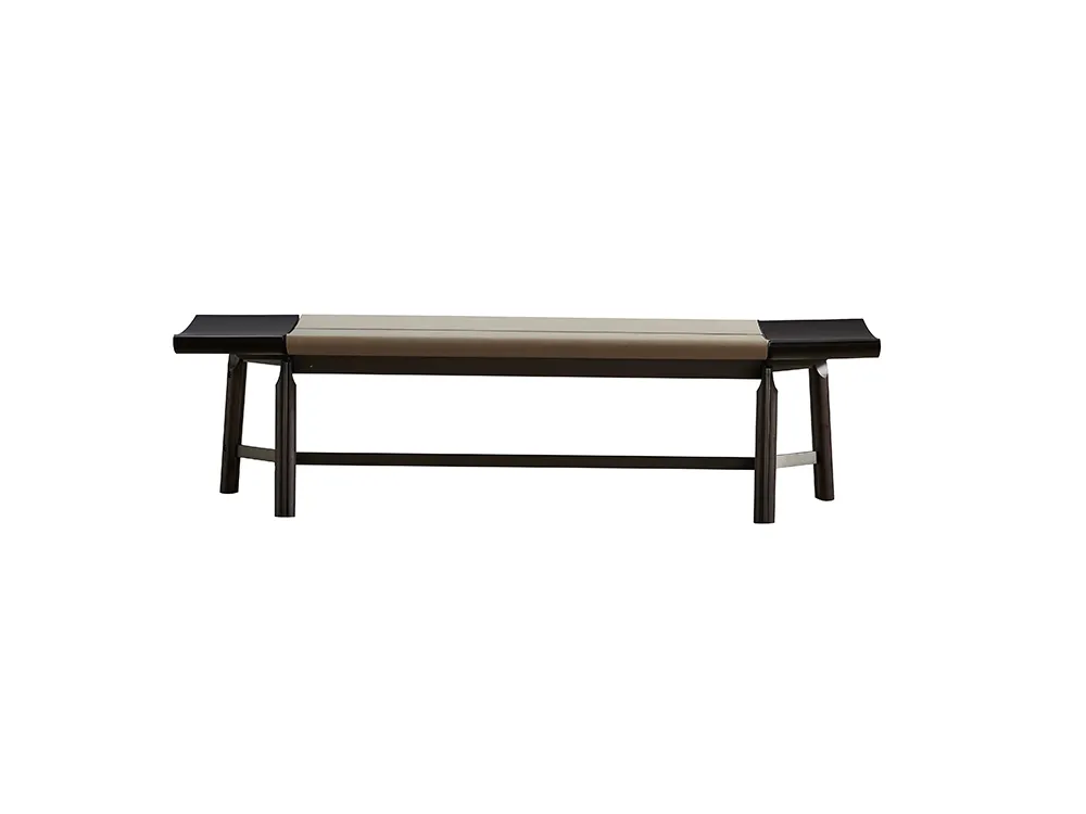 Modern Dark Wood Dining Bench with Beige Cushion