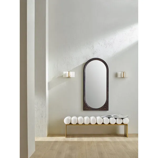 Modern Gold Frame Entryway Bench with White Cylinder Cushions