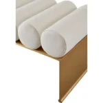 Modern Gold Frame Entryway Bench with White Cylinder Cushions