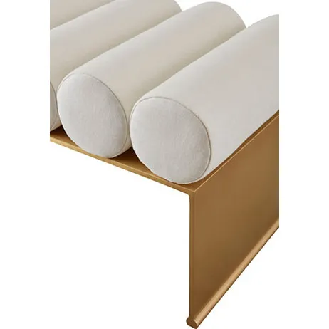 Modern Gold Frame Entryway Bench with White Cylinder Cushions