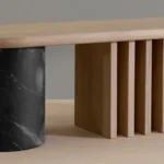 Modern Oak Bench with Black Marble Base for Entryway