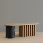 Modern Oak Bench with Black Marble Base for Entryway