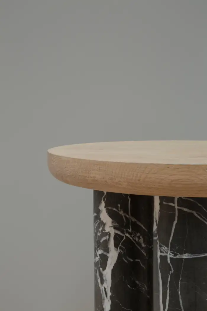 Modern Oak Bench with Black Marble Base for Entryway