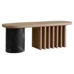 Modern Oak Bench with Black Marble Base for Entryway