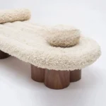 Modern Shearling Cloud Daybed with Unique Wood Legs Bench
