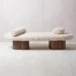 Modern Shearling Cloud Daybed with Unique Wood Legs Bench