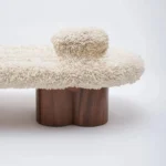 Modern Shearling Cloud Daybed with Unique Wood Legs Bench