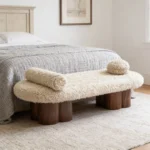 Modern Shearling Cloud Daybed with Unique Wood Legs Bench