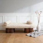 Modern Shearling Cloud Daybed with Unique Wood Legs Bench