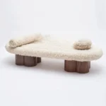 Modern Shearling Cloud Daybed with Unique Wood Legs Bench