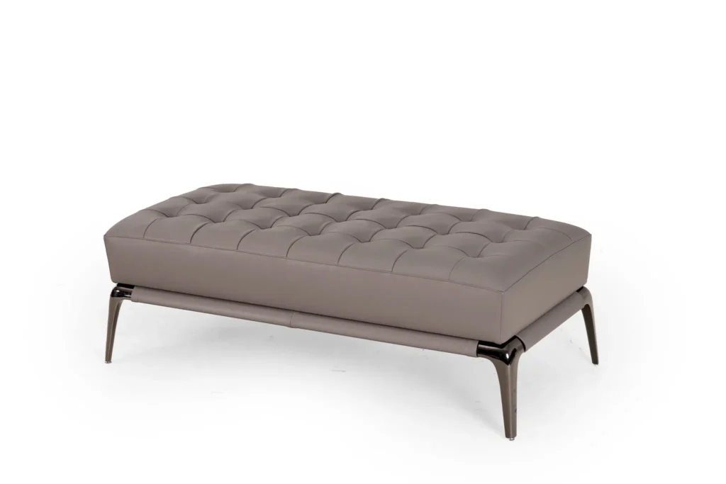 Modern Tufted Leather Bed End Bench with Metal Legs