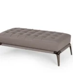 Modern Tufted Leather Bed End Bench with Metal Legs