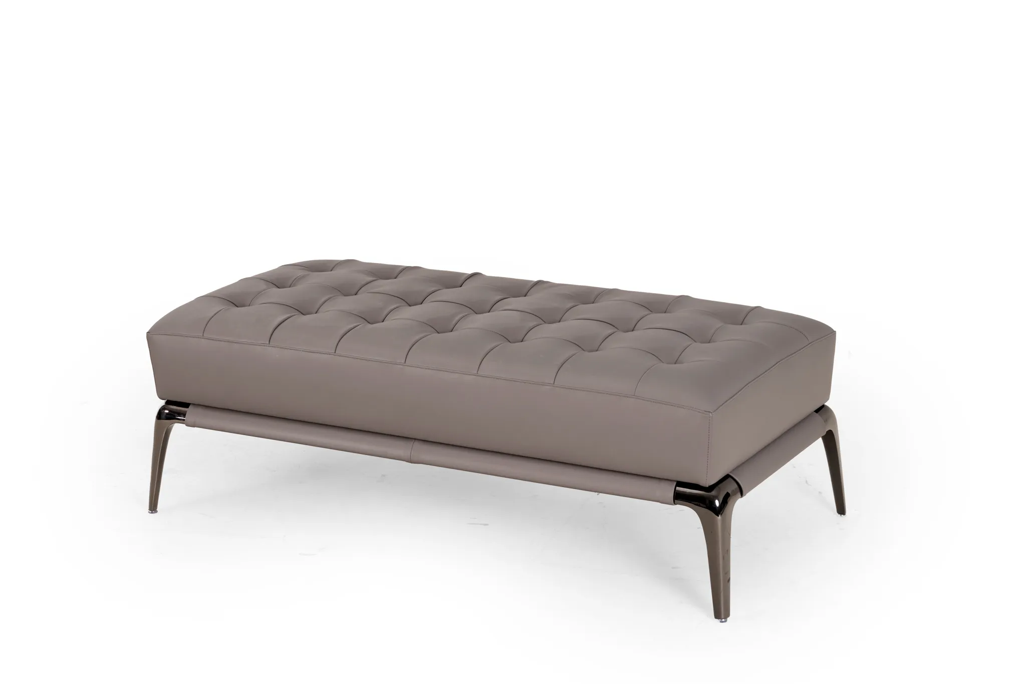 Modern Tufted Leather Bed End Bench with Metal Legs