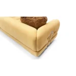 Mustard Velvet Tufted Four Seater Sofa with Fur Pillow
