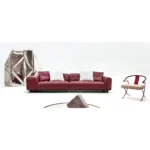 Navy Blue Leather Four Seater Tufted Sofa