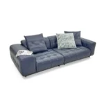 Navy Blue Leather Four Seater Tufted Sofa
