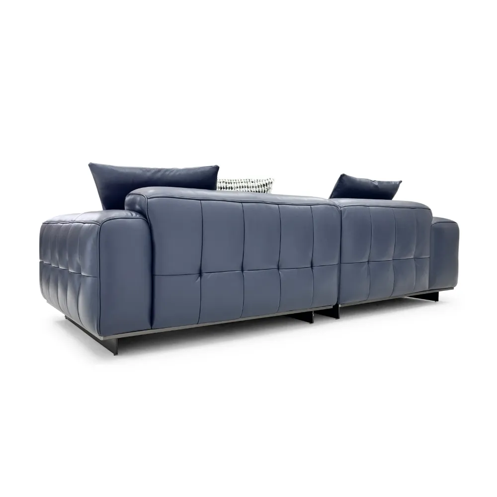 Navy Blue Leather Four Seater Tufted Sofa