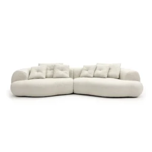 Off-white Wool Boucle Curved Four Seater Sectional Sofa