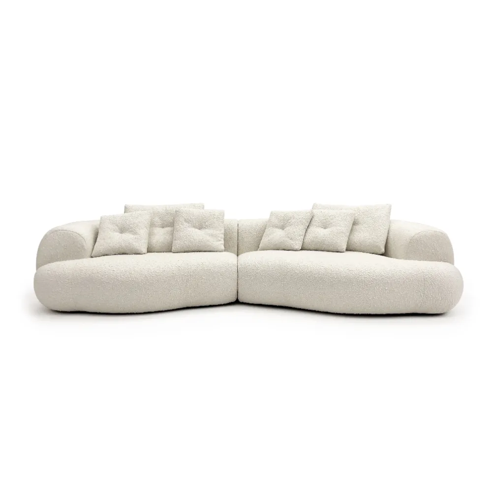 Off-white Wool Boucle Curved Four Seater Sectional Sofa