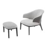 Oval Light Grey Fabric Ottoman with Black Wood Legs