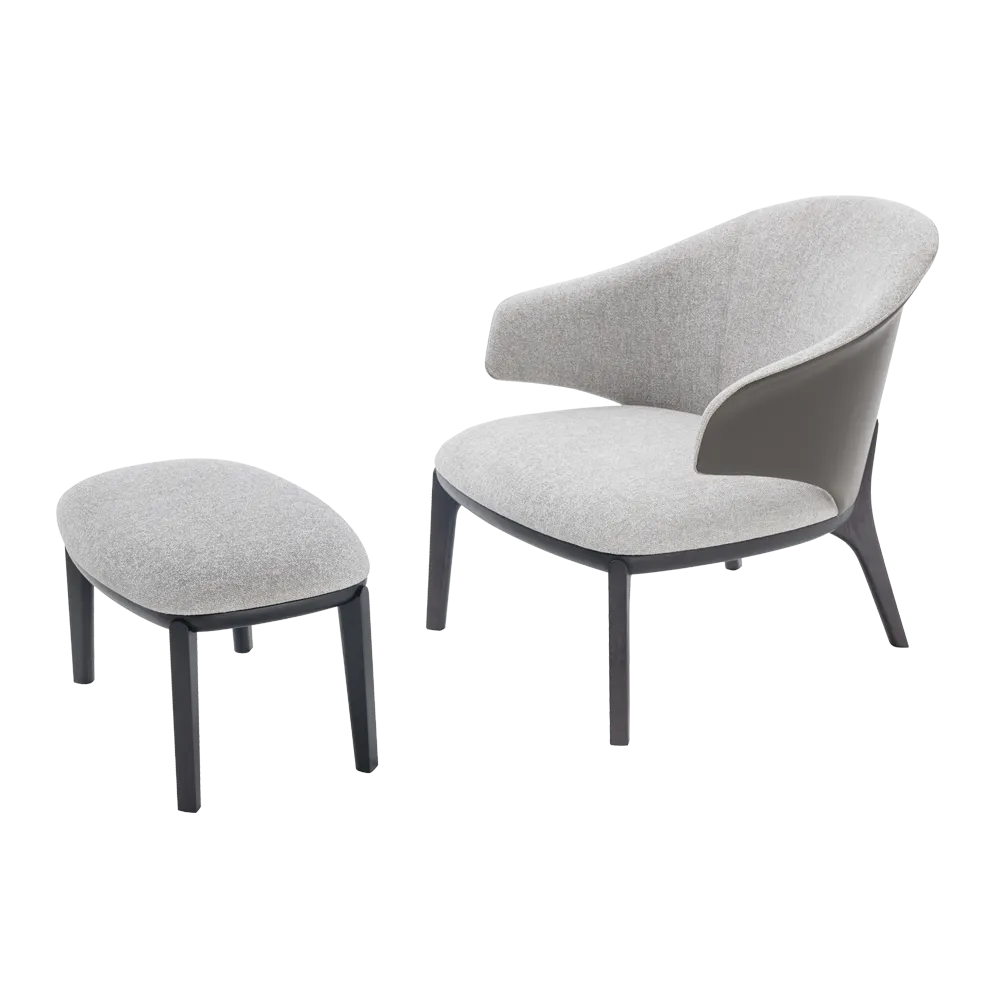 Oval Light Grey Fabric Ottoman with Black Wood Legs