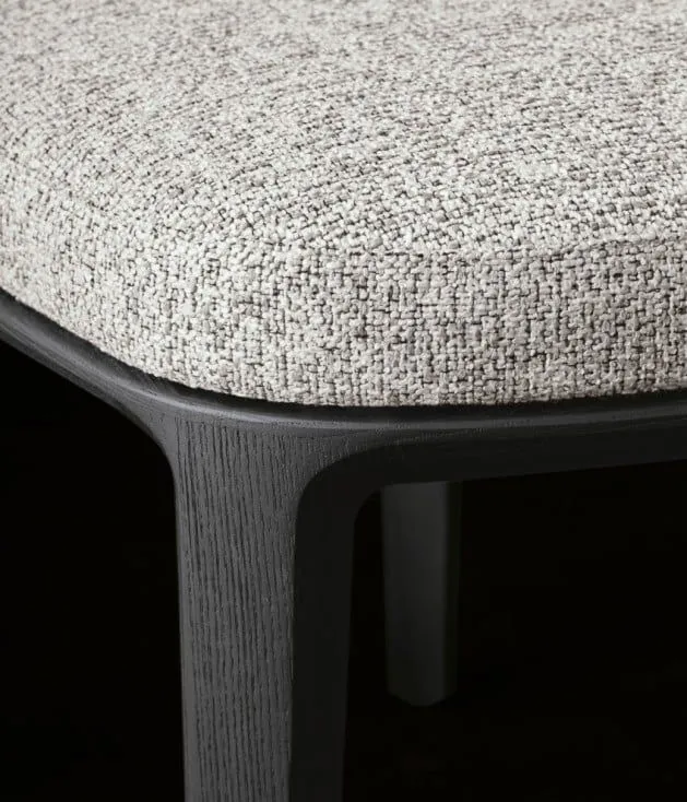 Oval Light Grey Fabric Ottoman with Black Wood Legs