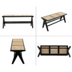 Rattan Insert Black Wood Dining Entryway Bench