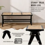 Rattan Insert Black Wood Dining Entryway Bench