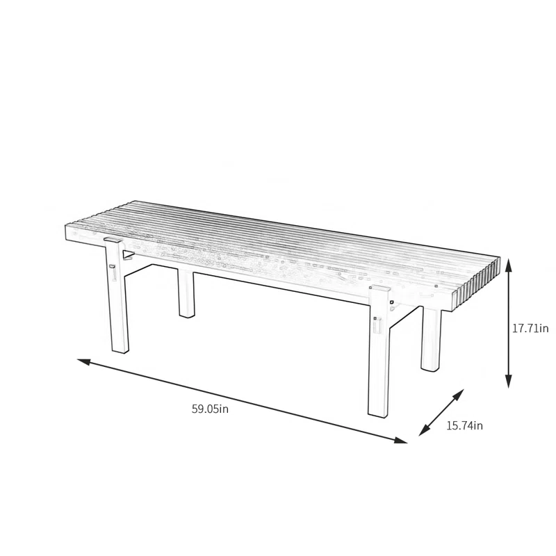 Ribbed Black Wood Bench for Entryway Living Room