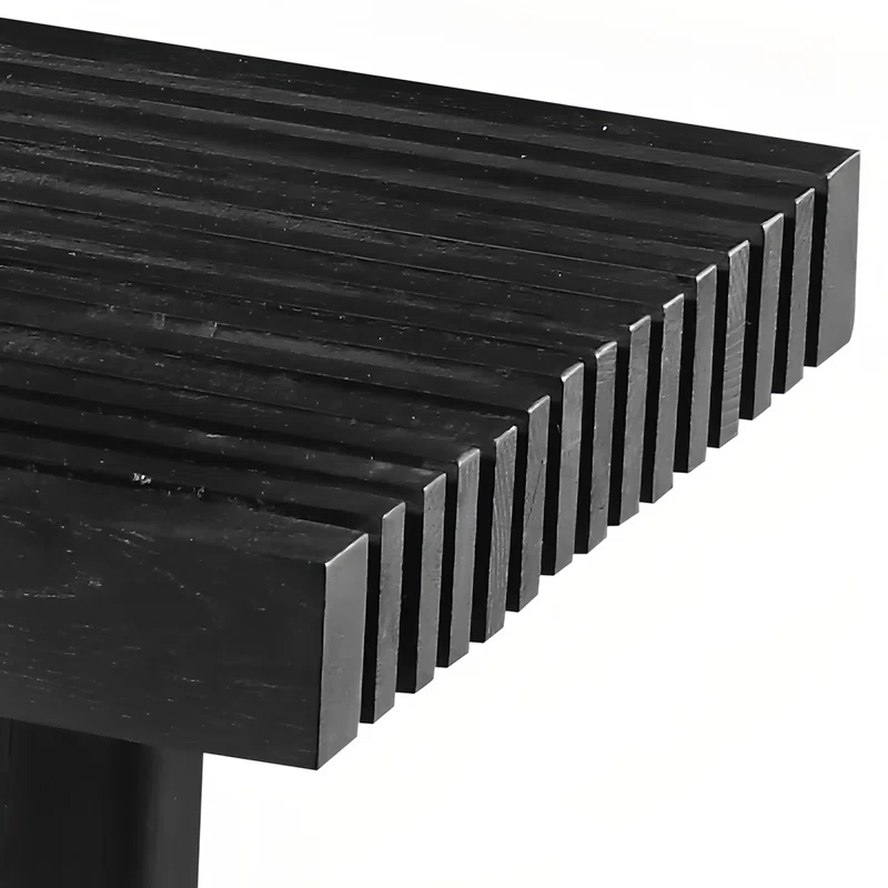 Ribbed Black Wood Bench for Entryway Living Room