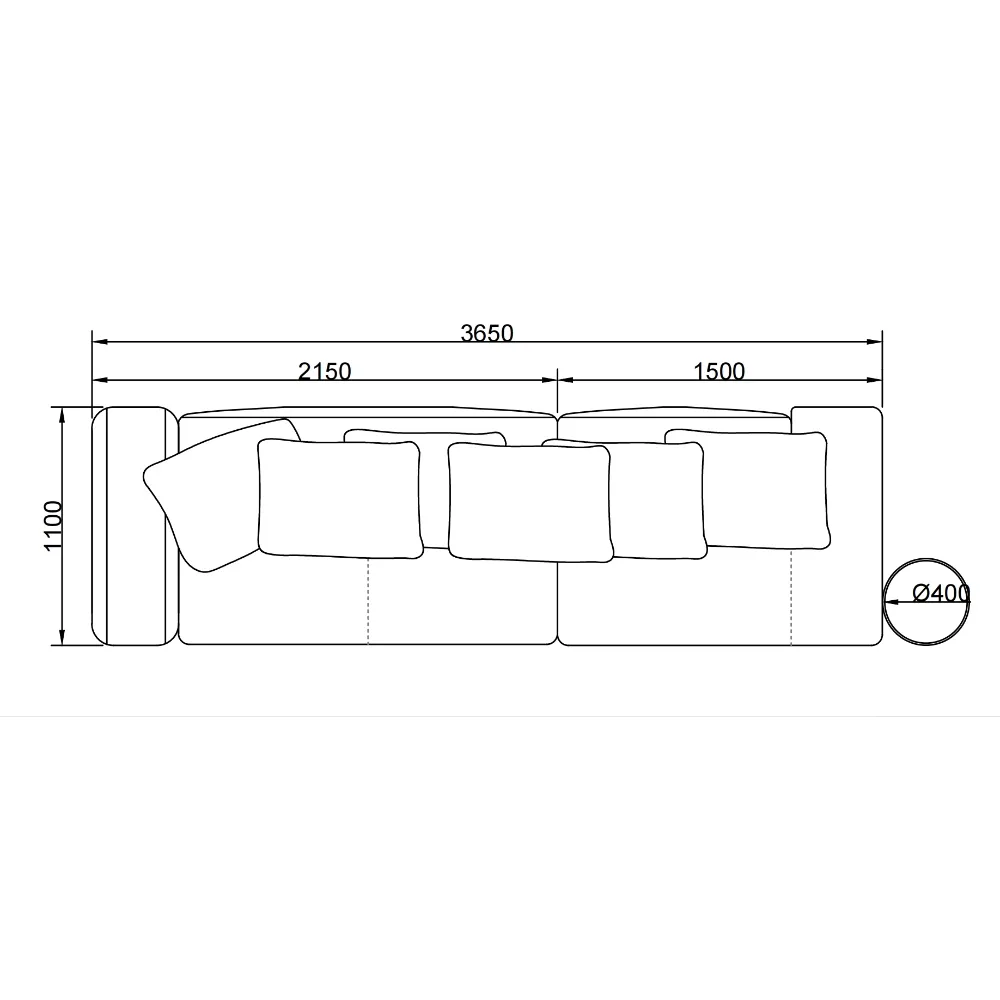 Tan Leather Five Seater Sofa with Metal Accents and Pillows
