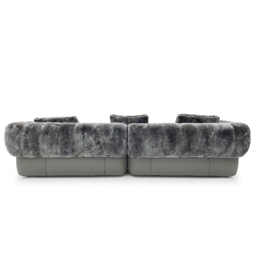 Tan Leather Fur Accent Four Seater Sofa