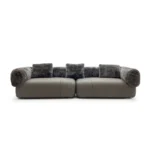 Tan Leather Fur Accent Four Seater Sofa